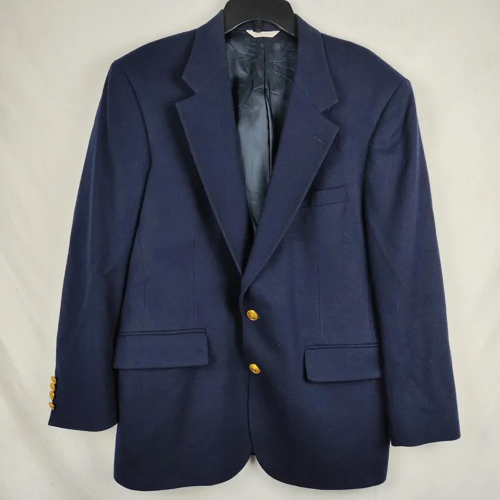 Blazer Mens 40 Blue Wool Gold Button Classic Fit Sport Coat Jacket Notch Lapel